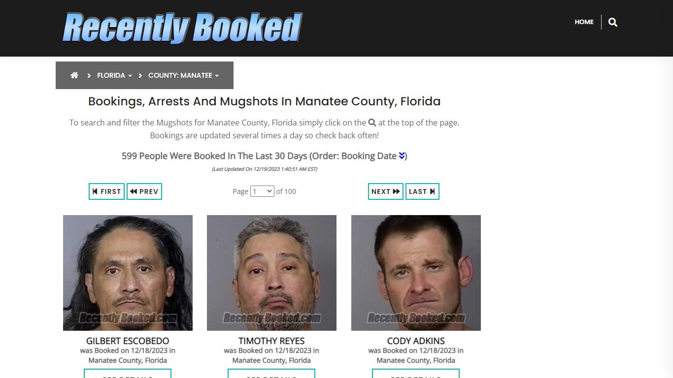 Recent bookings, Arrests, Mugshots in Manatee County, Florida